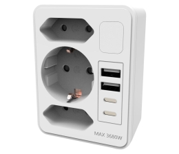 Car-Media 8in1-Mehrfach-Steckdosen-Adapter mit USB-C/A, Nachtlicht und 3.680 Watt - News, Bild 1