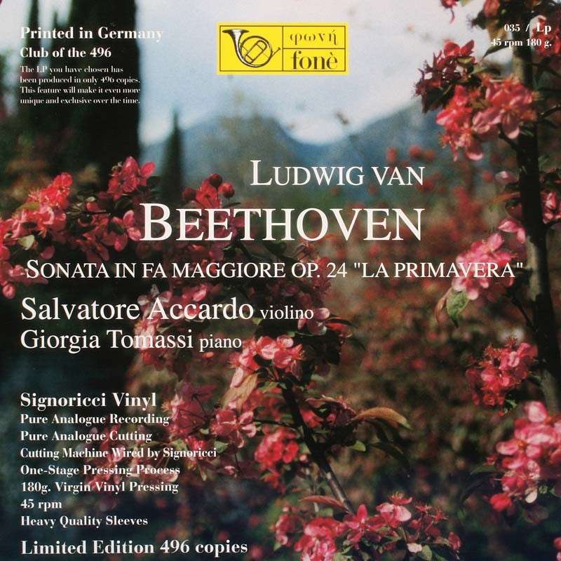 Schallplatte Ludwig van Beethoven – Sonate f&uuml;r Violine und Klavier F-Dur op. 24 „Fr&uuml;hlingssonate“, Salvatore Accardo, Giorgia Tomassi (Fonè) im Test, Bild 1